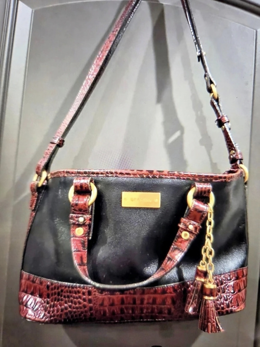 Brahmin Medium Misha Tote Leather-Trim Shoulder Bag Black & Brown